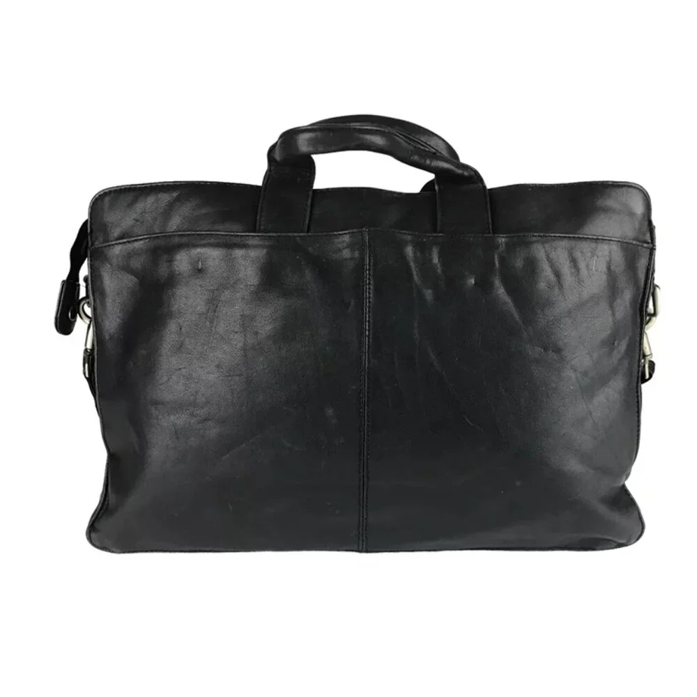 Kenneth Cole Unisex Black Leather‎ Inner Pockets Detachable Straps Messenger Bag